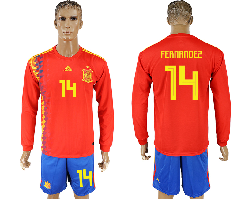 Maillot de foot SPAIN LONG SLEEVE SUIT #14 FERNANDEZ  2018 FIFA